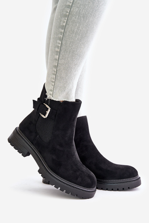 Insulated ankle boots with zipper and buckle black Kikiella