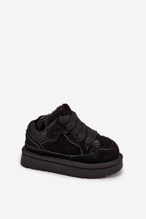 Sneakersy Dziecięce Ocieplane Futerkiem Czarne Mireen 