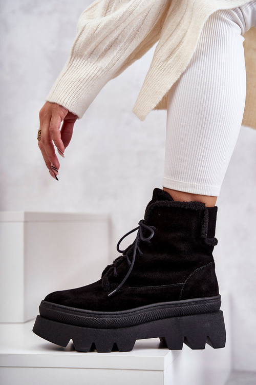 Suede Warm Lace-up Boots Black Elisabeth