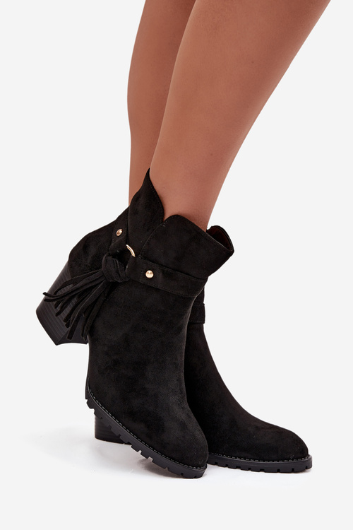 Women's ankle boots with fringe on heel Black Rosabella