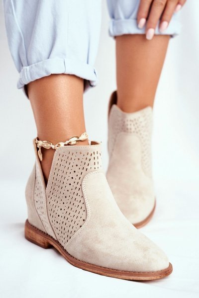 Women's Flat Heel Suede Openwork Boots Cappuccino Shades