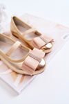 Leather Children's Ballerinas With A Decorative Bow Gold Claril