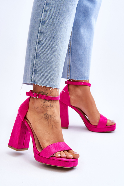 Fashionable Suede Square Heel Sandals Fuchsia Merila