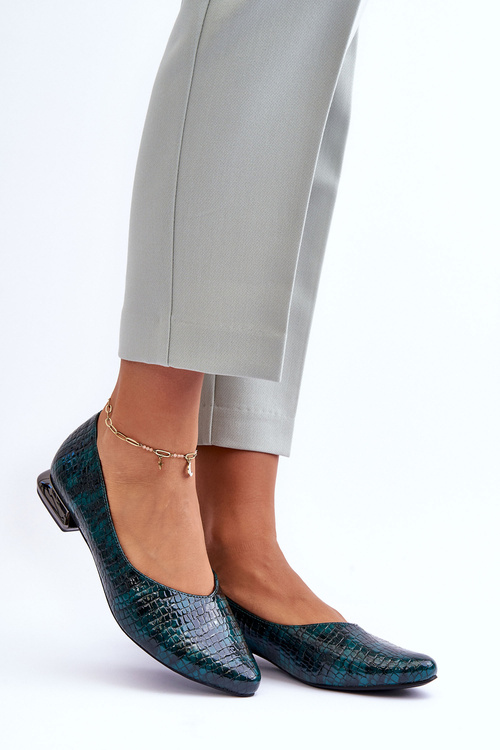 Leather Lacquered Ballet Flats on Flat Heel Dark Green Vaani