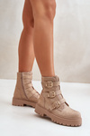 Warm Women's Ankle Boots With Decoration Beige Ciascia