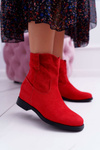 Women's Booties On Stiletto Heel Flat Heel Warmed Over The Ankle Red Demini