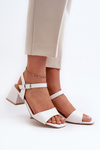 Women's White Faux Leather Block Heel Sandals Leisha