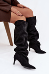 Women's High Heel Ankle Boots Slip-On Black Mavilla