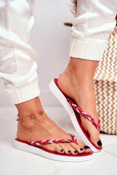 Women's Flip Flops Braided Strap Red Peggie