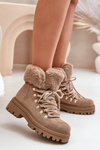 Lace Up Women Boots With Fur Dark Beige Vaminia