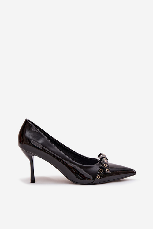 Patent Leather Heels With Bow Black Janisse