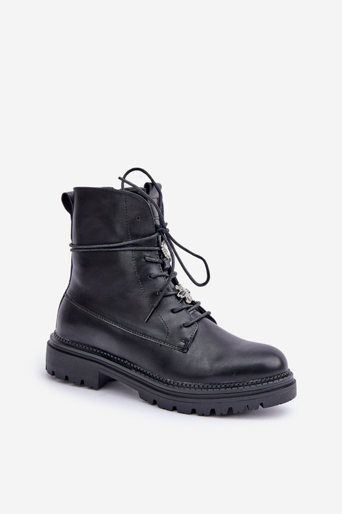 Insulated boots with decorative elements on lacing black Irivina