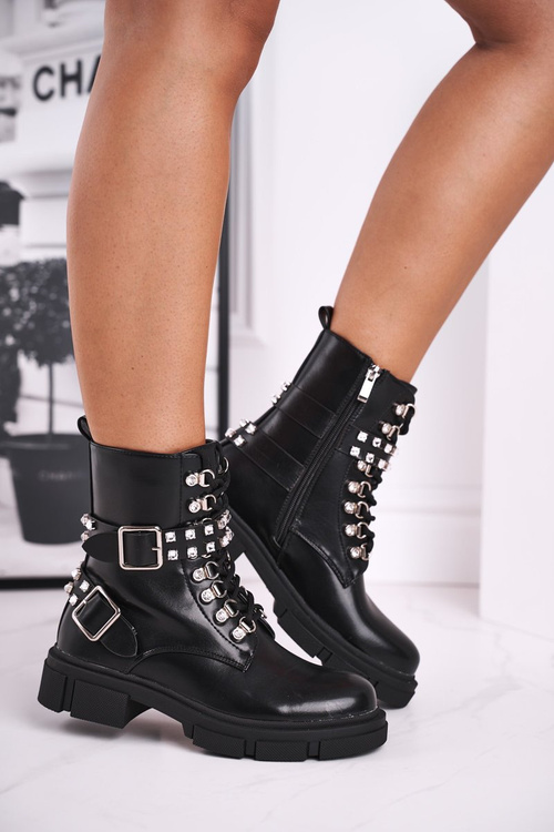 Women's Boots With Zircons Black Love You Baby