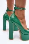 Green Patent Leather Pumps on Chunky Platform and Heel Ninames