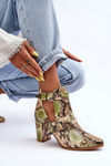 Trendy Heeled Boots with Cutouts Beige-Green Suelo