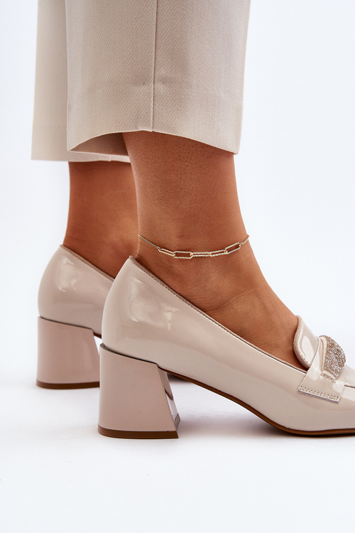 Beige Patent Leather High Heels Felicijana