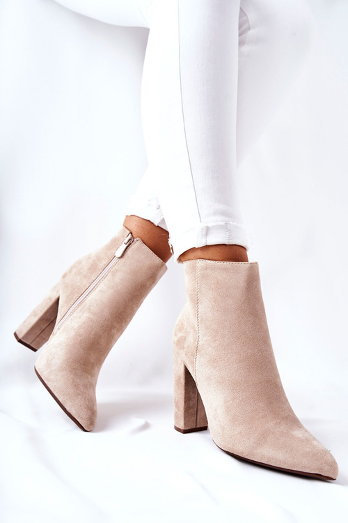 Suede Stiletto Booties Beige Rinasa