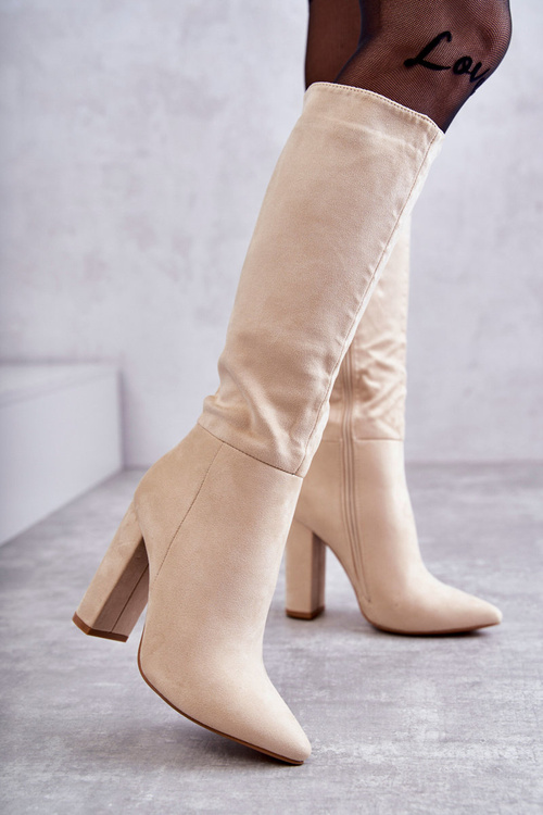 Classic Suede Heel Boots Beige Tressa