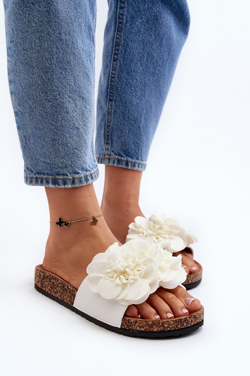 Women's Flip Flops With Flowers White Lulania