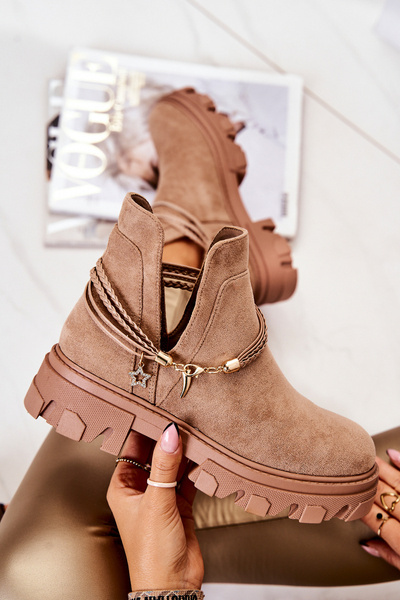 Suede Strapless Worker Boots Beige Moriah
