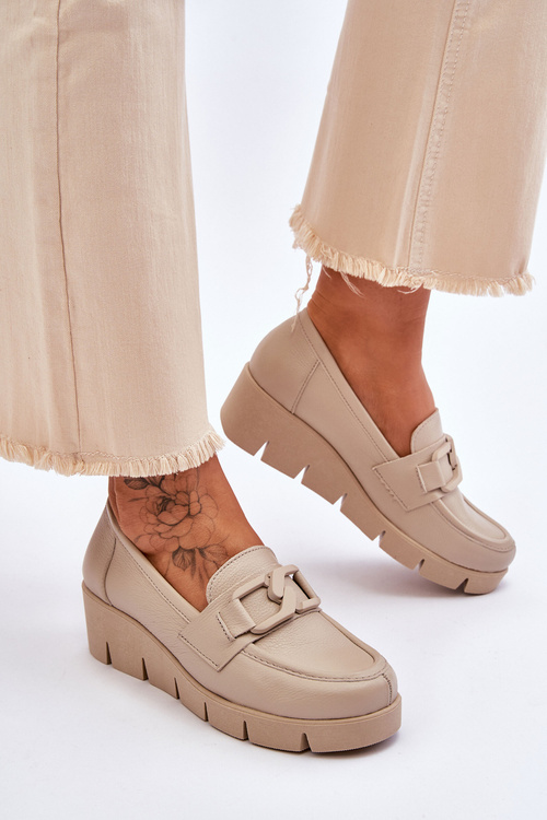 Patent Wedge Loafers Beige Felicita