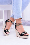 Black Sandals on platforms Espadrilles studded with rhinestones Narumi