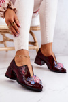 Leather Mosaic Shoes With Decoration Burgundy Delaver