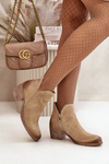 Zazoo 60475 Suede Ankle Boots Women Low Heel Insulated Beige