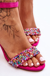 Fashionable Sandals With Stones High Heels Fuchsia Love Me
