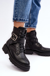 Gennee Leather Black Workery Boots with Chain