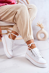 Buty Sportowe Platforma Wiązane Biało-Różowe Louisa