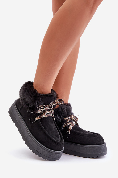 Women's Lace-Up Snow Boots with Thick Sole Black Loso