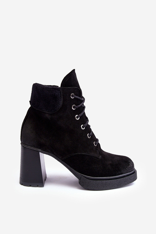 Suede Lace-up Heels on Heel Black Flomes
