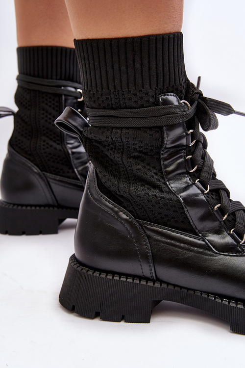 Women's lace-up ankle boots with sock black Gentiana