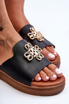 Leather Women's Platform Slippers with Black Azera