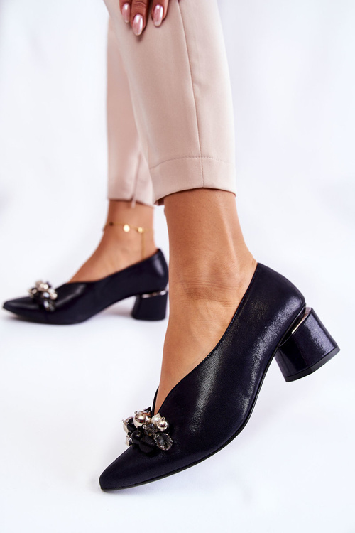 Leather Pumps With Decoration Laura Messi 2487 Navy blue