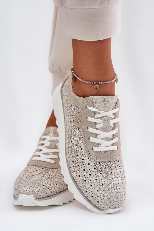 Suede perforated platform sneakers gold LR51-927