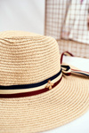 Women's Hat Panama 100% Paper Beige Gold fly