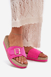Ladies Platform Slippers With Golden Buckle Fuchsia Selira