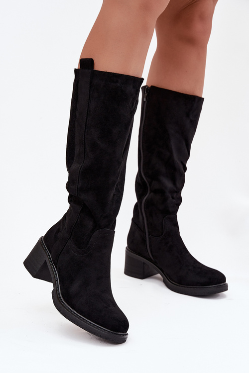 Women's Block Heel Boots Eco Suede Black Darisse