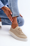 Lace-up Platform Sneakers in Beige Tanvi