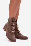 Suede Women's Ankle Boots with Decorative Flowers Zazoo 3085 Dark Beige