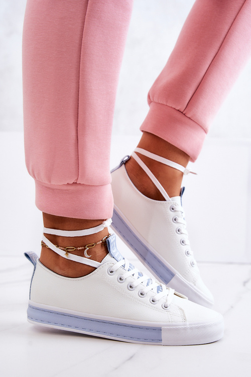 Women's Leather Sneakers White and Blue Mikayla