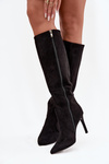 Insulated women's boots on high heel made of eco suede black Rosavine