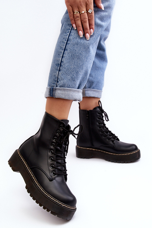 Women's Lace-up Trapper Boots Black Maddis