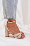 Block Heel Sandals Made Of Eco Leather Beige Lanaria