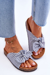 Flip Flops On Cork Platform With White And Blue Stripes Festive