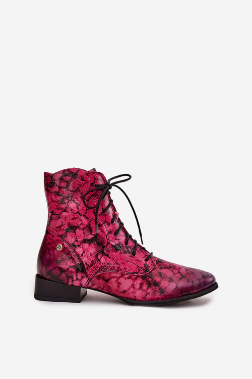 Leather Patterned Ankle Boots On Flat Heel Maciejka 06391-23 Pink