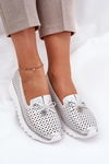 Półbuty Damskie Ażurowe Na Platformie Skóra Naturalna Srebrne D&A LR51-631