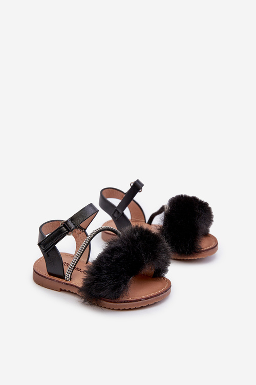 Children's Sandals with Velcro and Fur Black Rosavere